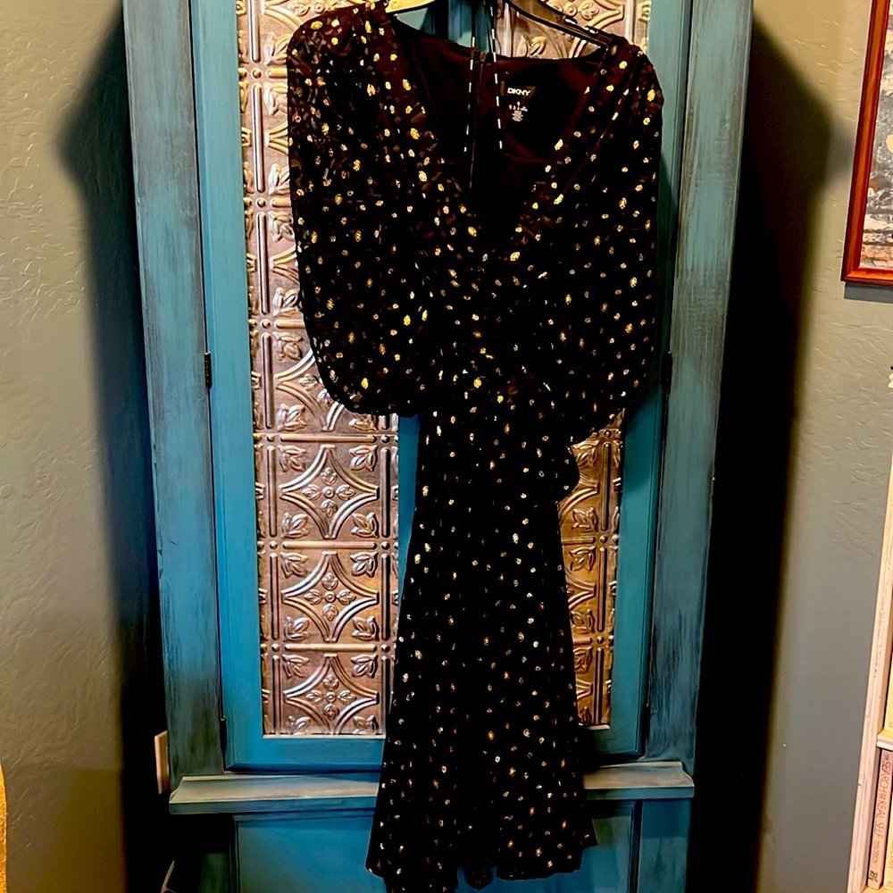 Black and gold cocktail dress